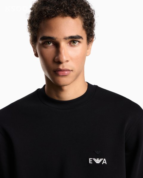 Buy Emporio Armani ASV Jersey Sweatshirt Online | Black Oversized EA Hoodie
