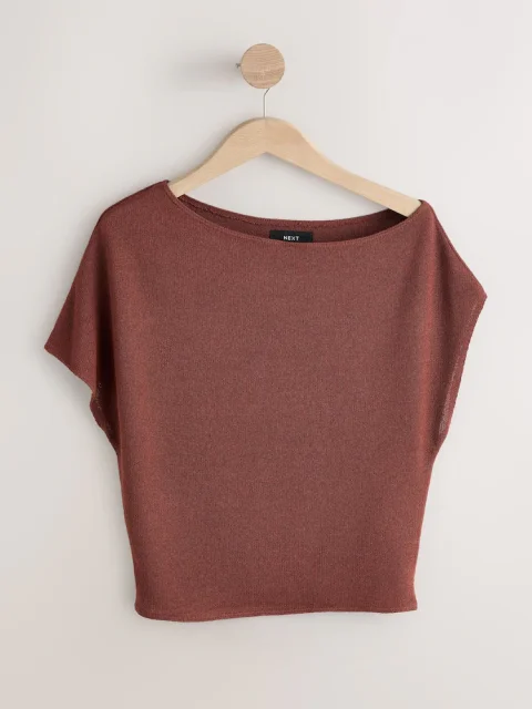 Buy Chocolate Brown Slouch Sheerknit Drape Top | Elegant Women's Lightweight Knit Blouse