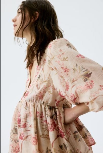 Buy H&M MAMA Linen Blend Maternity Dress Beige Floral | Lightweight Pregnancy Dress for Everyday Comfort