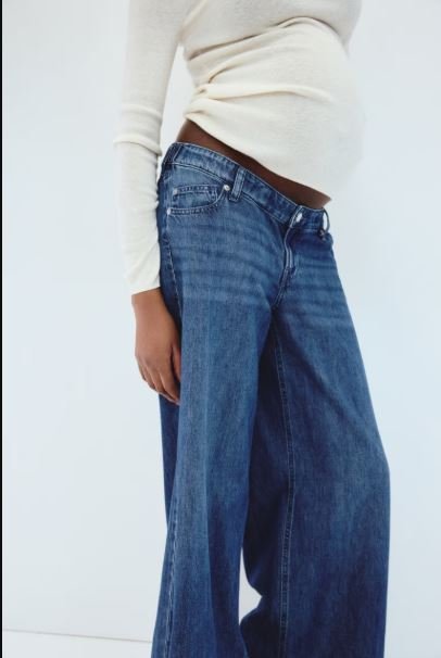 Buy H&M MAMA Wide Leg Maternity Jeans Denim Blue | Comfortable Low Waist Pregnancy Denim Pants