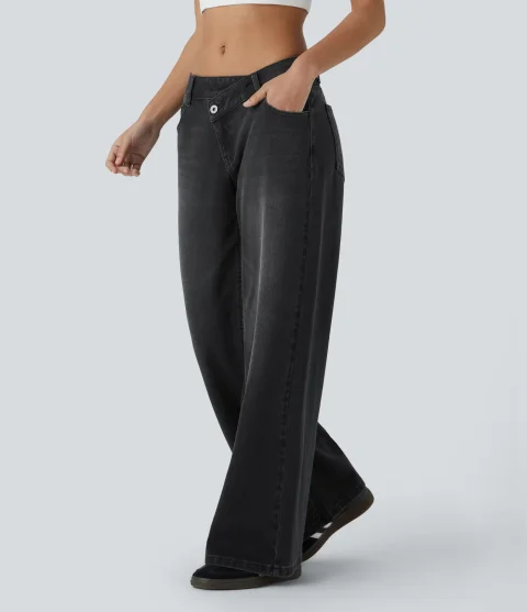 Buy Halara Flex Asymmetric Low Rise Baggy Wide Leg Jeans Online