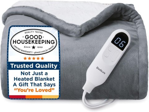 Buy Bedsure Heated Throw Blanket (50" x 60") | Fast Heating Electric Fleece Blanket for Cozy Warmth