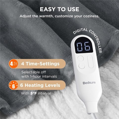 Buy Bedsure Heated Throw Blanket (50" x 60") | Fast Heating Electric Fleece Blanket for Cozy Warmth