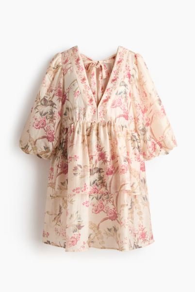 Buy H&M MAMA Linen Blend Maternity Dress Beige Floral | Lightweight Pregnancy Dress for Everyday Comfort