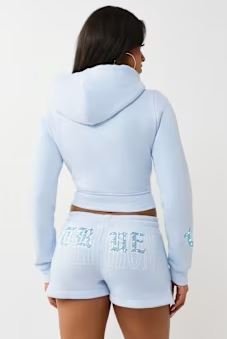 Buy Crystal Embroidered Shrunken Zip Hoodie Online | Premium Anxiety Relief Comfort Wear