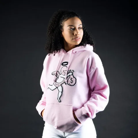 Buy Pink Ski Mask Angel Chenille Patch Hoodie Online | Heavyweight Streetwear Hoodie