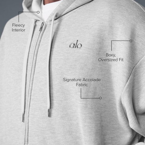 Buy Accolade Full Zip Hoodie Athletic Heather Grey Online | Premium Alo Yoga Full Zip Hoodie