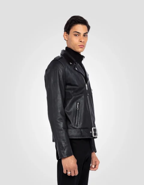 Buy Authentic Black Perfecto Belted Cowhide Leather Jacket Online