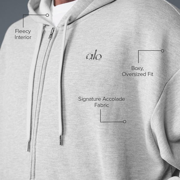Buy Accolade Full Zip Hoodie Athletic Heather Grey Online | Premium Alo Yoga Full Zip Hoodie