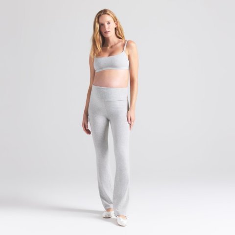 Buy Cotton Jersey Maternity Foldover Pants Light Heather Grey Online | Soft Pregnancy & Postpartum Lounge Pants