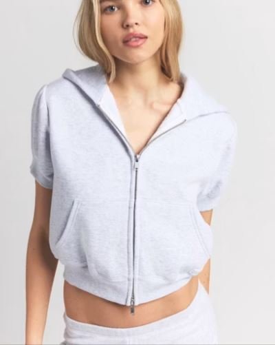 Buy Bubble Sleeve Cropped Zip Up Hoodie Online | Women's Oversized Cropped Hoodie with Puff Sleeves & Full Zip