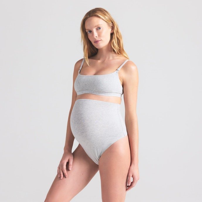 Buy Cotton Jersey Maternity High-Waisted Thong Light Heather Grey Online | Soft Pregnancy & Postpartum Comfort Thong