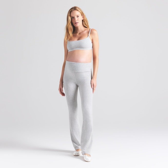 Buy Cotton Jersey Maternity Foldover Pants Light Heather Grey Online | Soft Pregnancy & Postpartum Lounge Pants