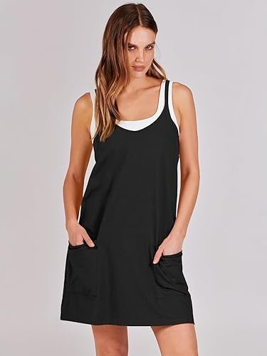 Buy ANRABESS Women's Athletic Dress Online | Sleeveless Tennis Workout Mini Romper Dress with Built-In Shorts